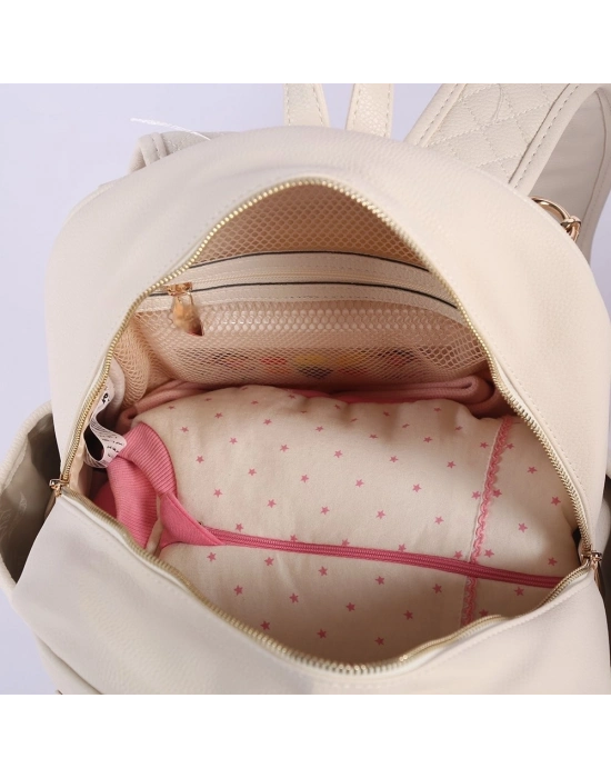 Deri Anne Bebek Bakım Sırt Çantası 7130 Krem