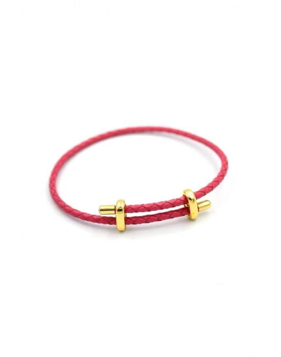 Deri Hasır Bileklik - Fuşya