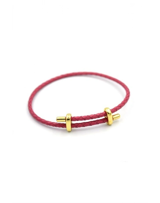 Deri Hasır Bileklik - Fuşya