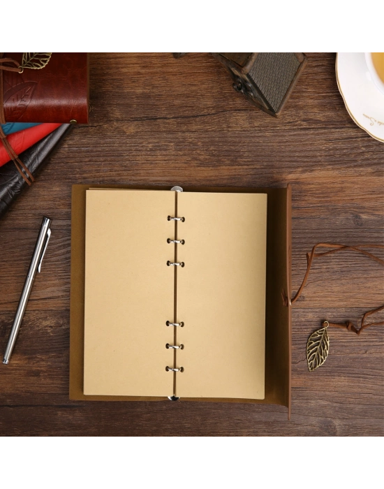 Deri Yaprak Desenli Çizgisiz Defter