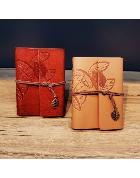 Deri Yaprak Desenli Defter Küçük Boy