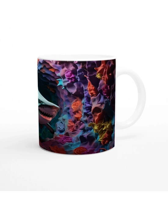 Derin Mağarada Köpekbalığı ve Renkli Mercanlar Su Altı Temalı Kupa Bardak