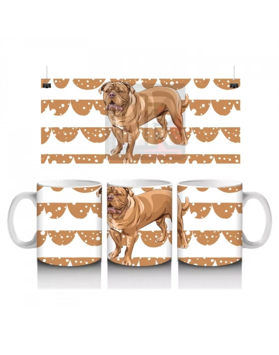 Desenli Arka Planda Realistik İngiliz Bulldog İllüstrasyonu - Baskılı kahve kupası