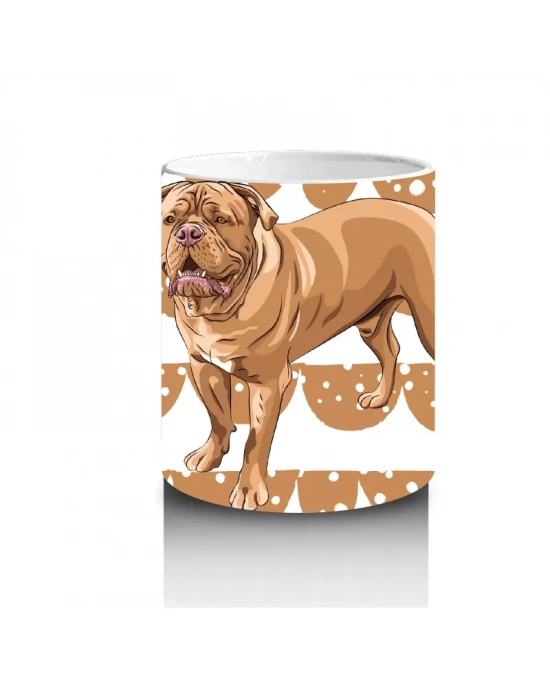 Desenli Arka Planda Realistik İngiliz Bulldog İllüstrasyonu - Baskılı kahve kupası