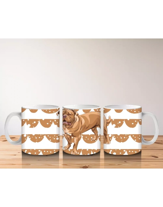 Desenli Arka Planda Realistik İngiliz Bulldog İllüstrasyonu - Baskılı kahve kupası