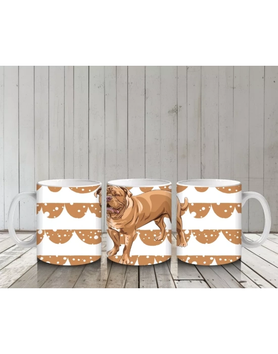 Desenli Arka Planda Realistik İngiliz Bulldog İllüstrasyonu - Baskılı kahve kupası