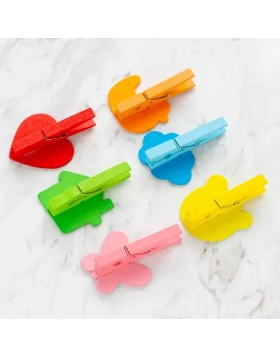 Desenli Notlu Ahşap Mandal (6lı Set - 10 Paket)