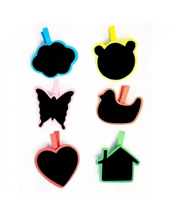 Desenli Notlu Ahşap Mandal (6lı Set - 10 Paket)