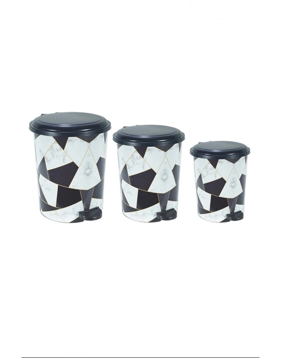 Desenli Pedallı Karışık Desen 3lü Çöp Kovası Takımı Royaleks-M10144