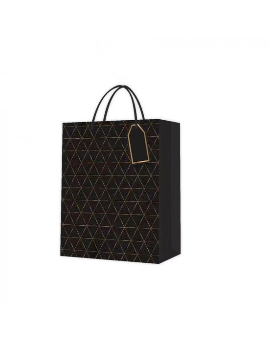 Desenli Siyah Küçük Karton Çanta