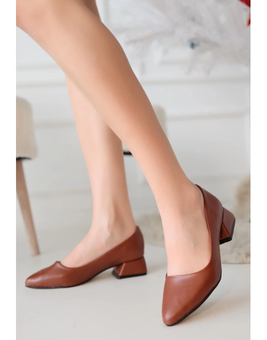 Desniy Taba Cilt Topuklu Ayakkabı