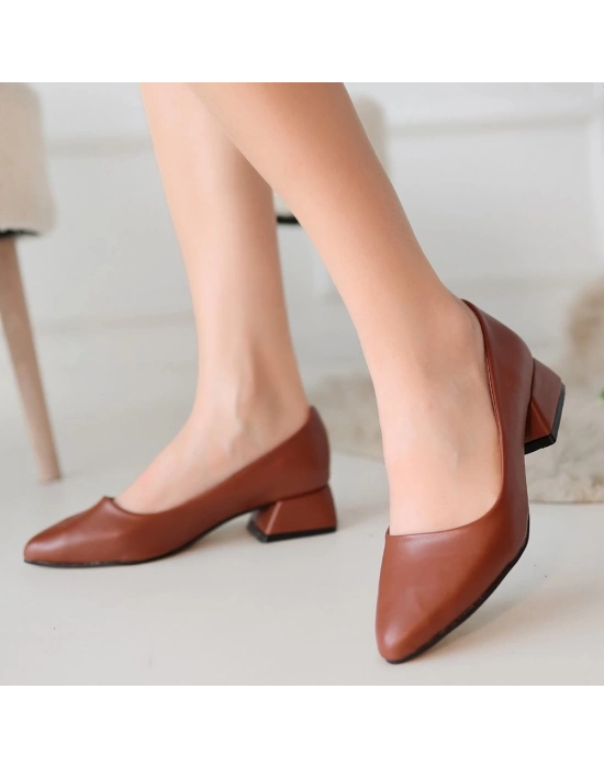 Desniy Taba Cilt Topuklu Ayakkabı