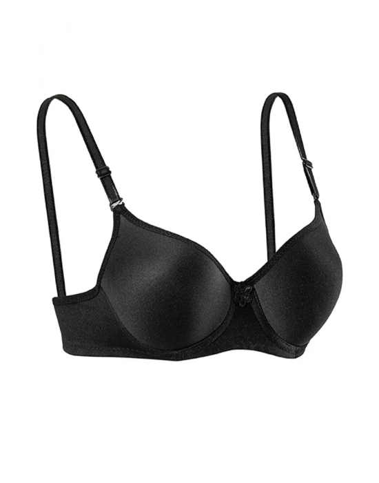 Destekli Slikonlu Düz Sütyen Siyah