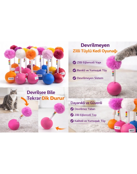 Dev Hacıyatmaz Devrilmeyen Kedi Oyuncağı XXL 33 CM Tüylü Zilli Oyuncak 1 Adet