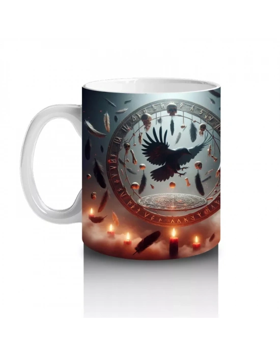 Dev Saat Önünde Oturan Siyah Kedi Figürlü Gotik Cadılar Bayramı Baskılı Kupa Bardak