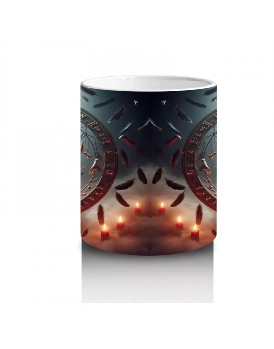 Dev Saat Önünde Oturan Siyah Kedi Figürlü Gotik Cadılar Bayramı Baskılı Kupa Bardak