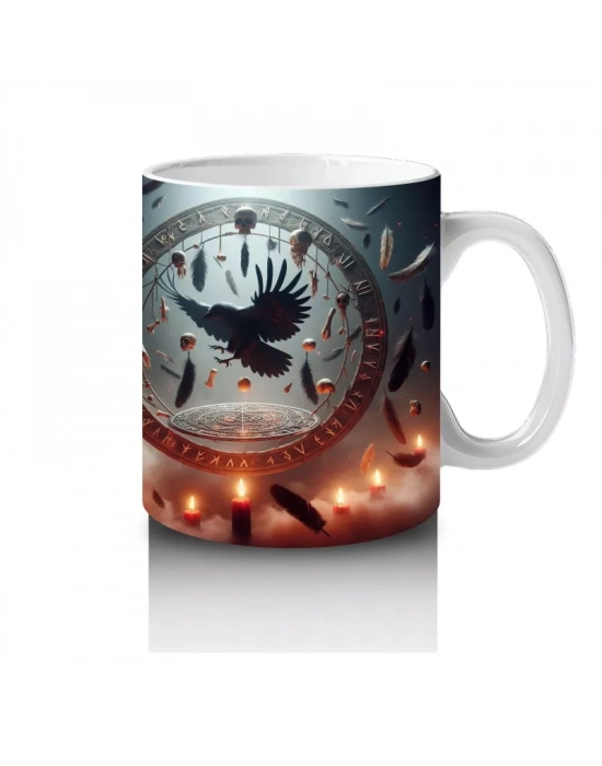 Dev Saat Önünde Oturan Siyah Kedi Figürlü Gotik Cadılar Bayramı Baskılı Kupa Bardak