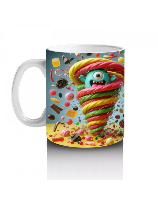 Dev Spiral Şekerler ve Göz Dönmesi Efektiyle Eğlenceli Cadılar Bayramı Baskılı Kupa