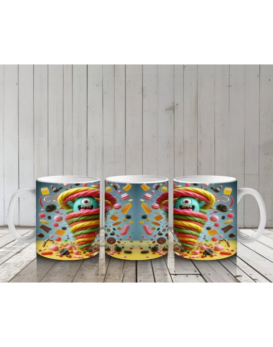 Dev Spiral Şekerler ve Göz Dönmesi Efektiyle Eğlenceli Cadılar Bayramı Baskılı Kupa