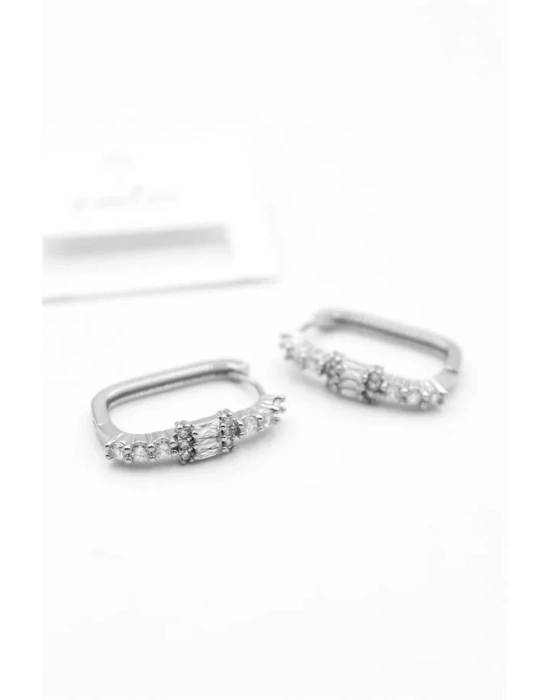 Dikdörgen Taşlı Küpe - Gümüş