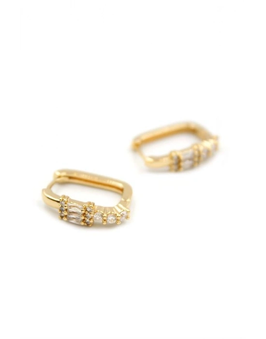 Dikdörtgen Taşlı Küpe - Altın