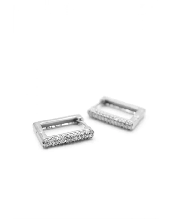 Dikdörtgen Taşlı Küpe - Gümüş