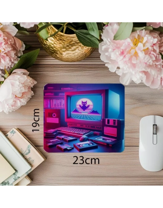 Disketli Retro Bilgisayar Mousepad – CRT Ekranlı - 19x23 cm 2 mm Dikdörtgen İthal Baskılı Mouse Pad