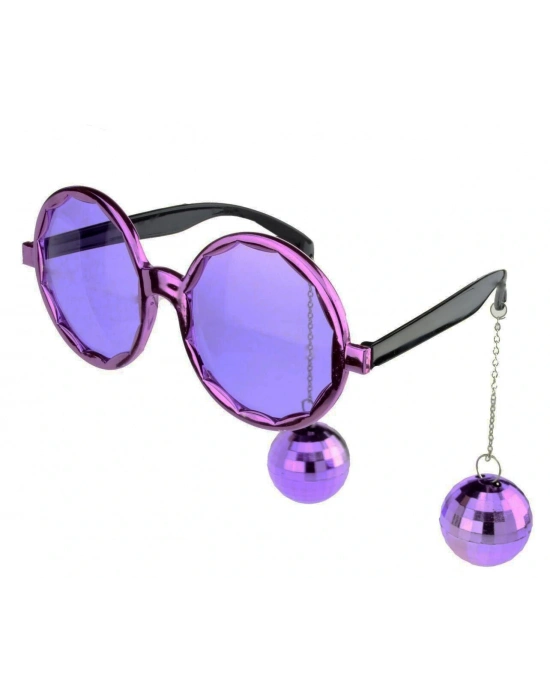 Disko Toplu Küpeli Parti Gözlüğü Mor Renk 15x16 Cm