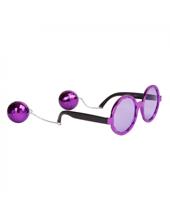 Disko Toplu Küpeli Parti Gözlüğü Mor Renk 15x16 Cm