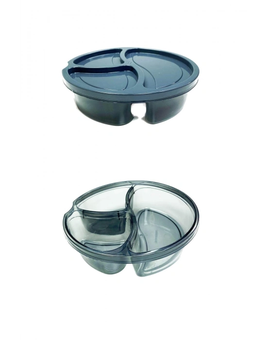 Diyet Saklama Kabı 3 Bölmeli Pratik Yuvarlak Beslenme Kahvaltı Kabı Koyu Gri