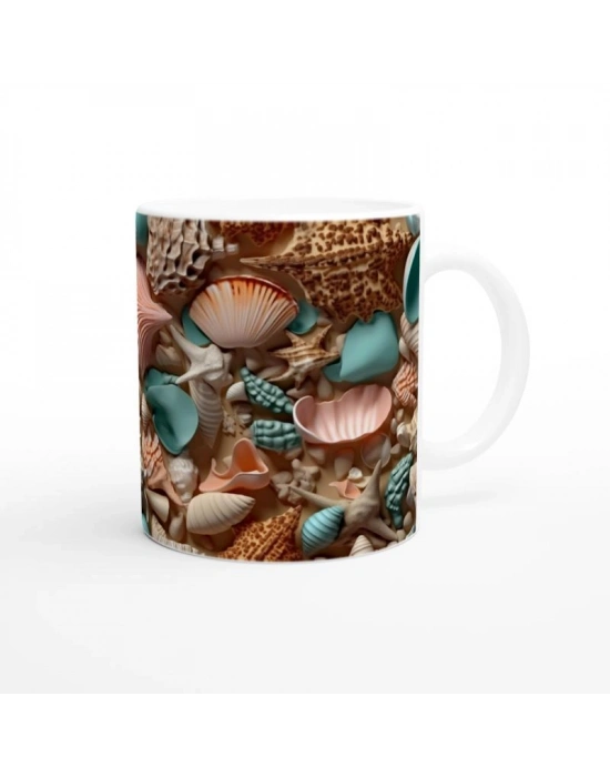 Doğal Deniz Kabukları Desenli Su Altı Temalı Kupa Bardak