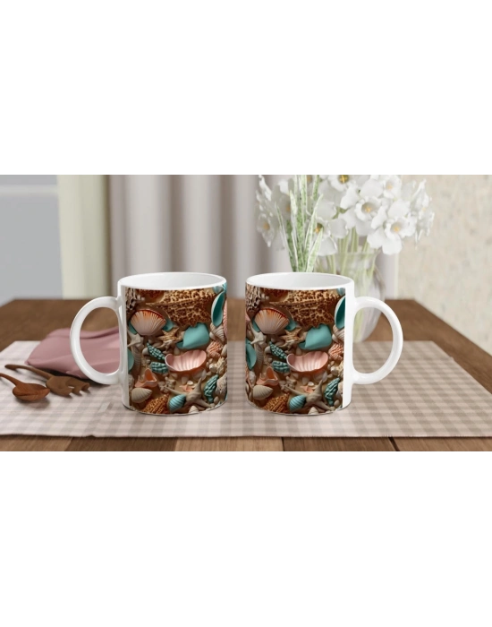 Doğal Deniz Kabukları Desenli Su Altı Temalı Kupa Bardak