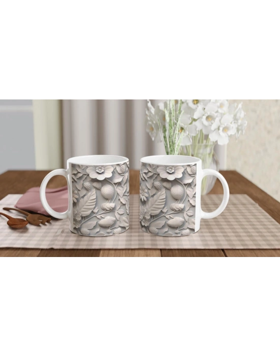 Doğal Doku Çiçek ve Yaprak Kupa Bardak