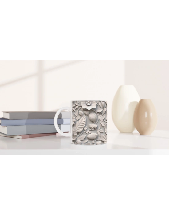 Doğal Doku Çiçek ve Yaprak Kupa Bardak