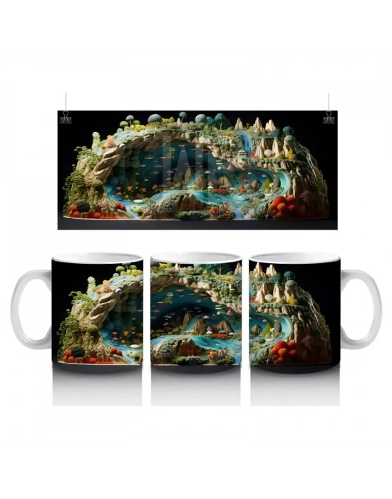 Doğal Göl Manzarasında Tropikal Kertenkele – Baskılı Kahve Kupası