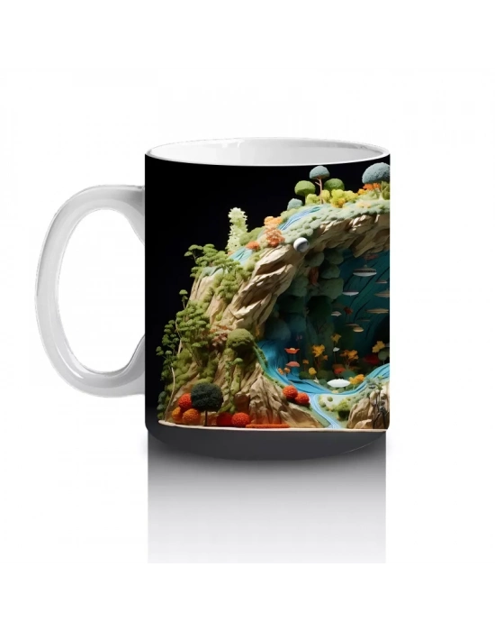 Doğal Göl Manzarasında Tropikal Kertenkele – Baskılı Kahve Kupası