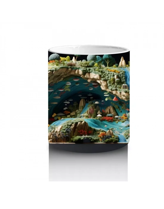 Doğal Göl Manzarasında Tropikal Kertenkele – Baskılı Kahve Kupası