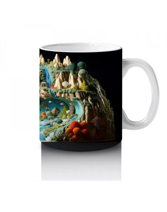 Doğal Göl Manzarasında Tropikal Kertenkele – Baskılı Kahve Kupası