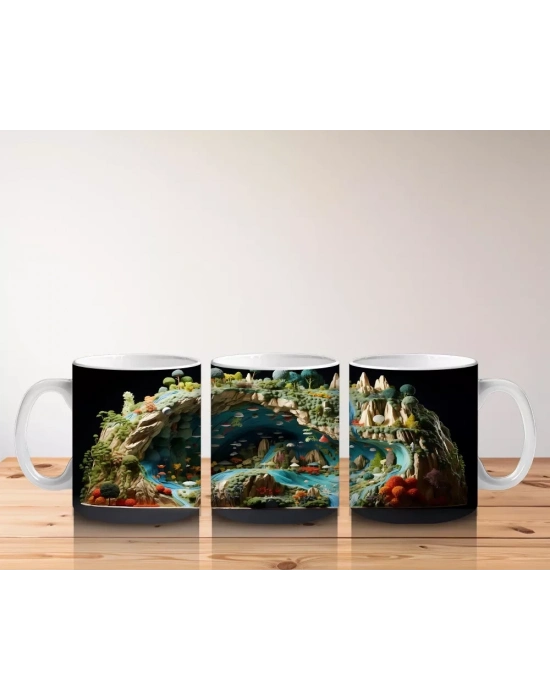 Doğal Göl Manzarasında Tropikal Kertenkele – Baskılı Kahve Kupası