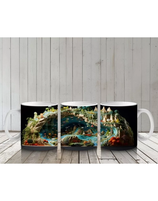 Doğal Göl Manzarasında Tropikal Kertenkele – Baskılı Kahve Kupası