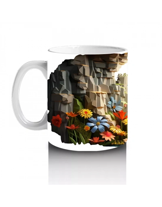 Doğal Kanyon Manzarasında Parlayan Yusufçuk Figürü - Baskılı kahve kupası