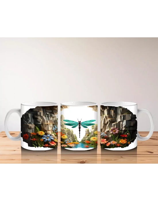 Doğal Kanyon Manzarasında Parlayan Yusufçuk Figürü - Baskılı kahve kupası