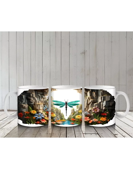 Doğal Kanyon Manzarasında Parlayan Yusufçuk Figürü - Baskılı kahve kupası