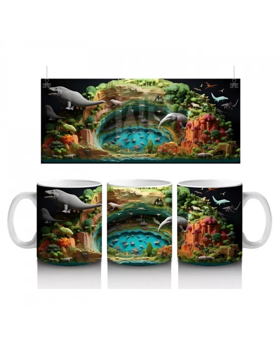 Doğal Lagün Manzarasında Foklar ve Balıklar – Baskılı Kahve Kupası