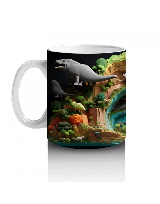 Doğal Lagün Manzarasında Foklar ve Balıklar – Baskılı Kahve Kupası