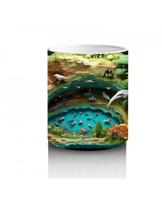 Doğal Lagün Manzarasında Foklar ve Balıklar – Baskılı Kahve Kupası