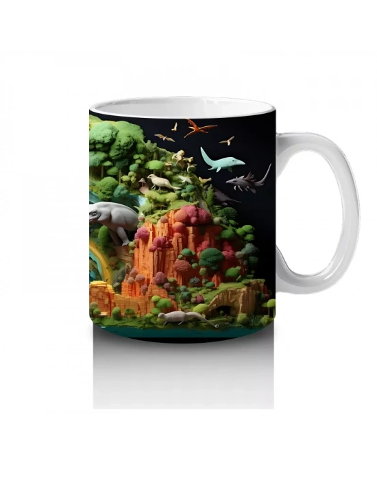 Doğal Lagün Manzarasında Foklar ve Balıklar – Baskılı Kahve Kupası