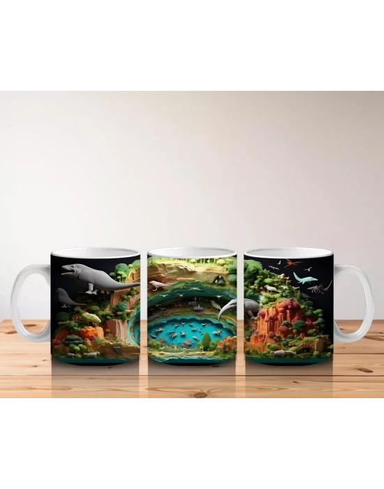 Doğal Lagün Manzarasında Foklar ve Balıklar – Baskılı Kahve Kupası