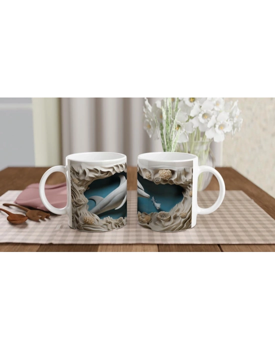 Doğal Mercan Yapıları Arasında Yunus Temalı Su Altı Kupa Bardak