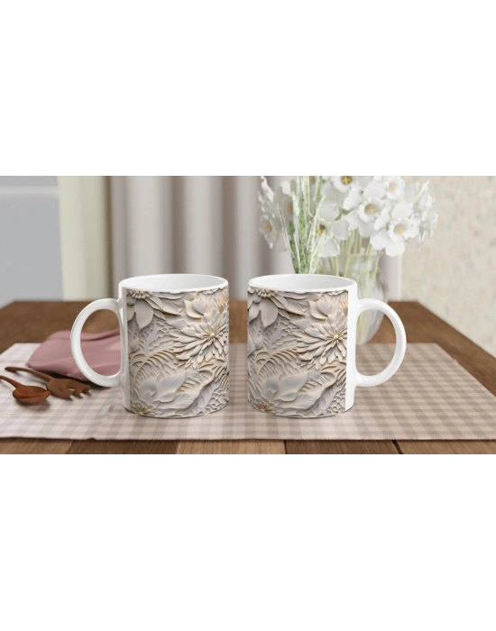 Doğal Rölyef Çiçek Dokulu Kupa Bardak